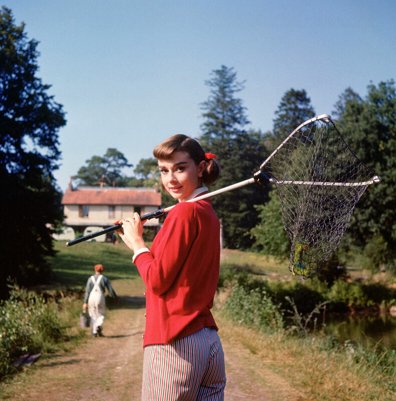 A woman with a net in a garden