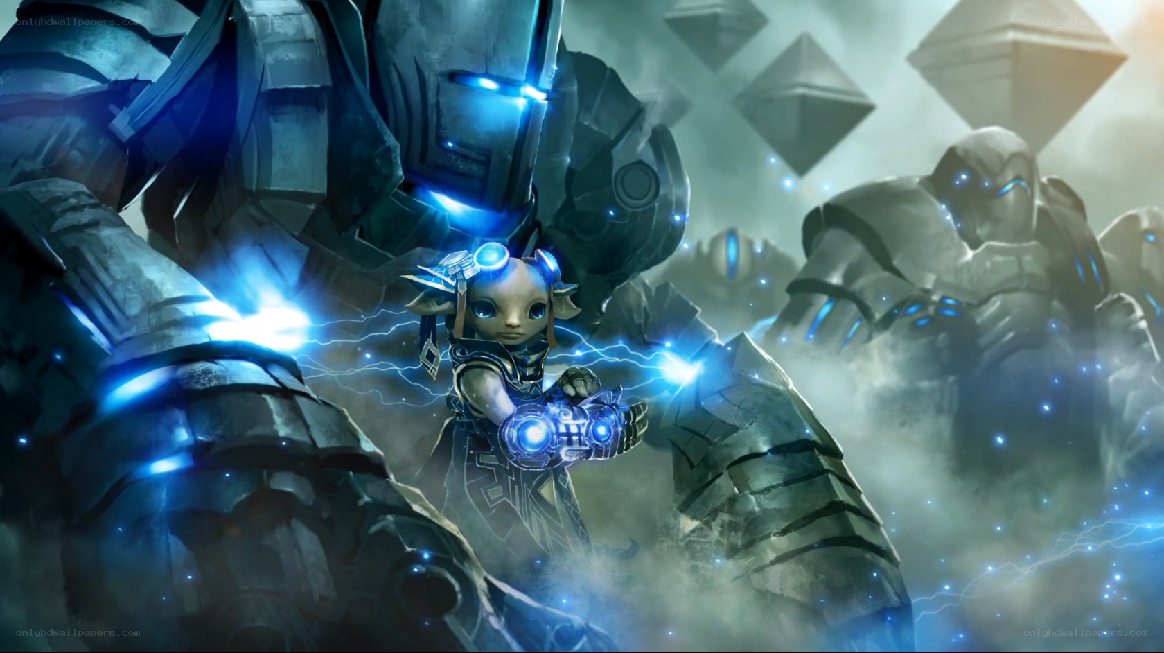 A young mage with robotic guardians