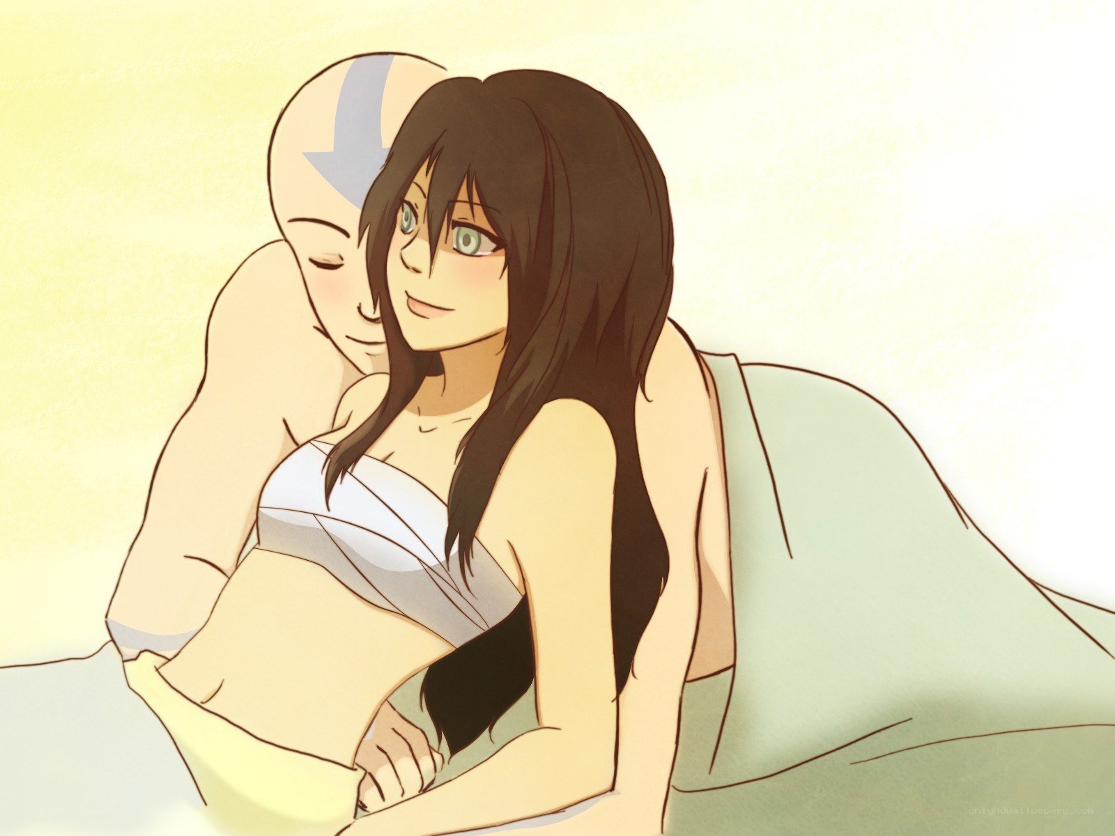 Aang and Katara in bed