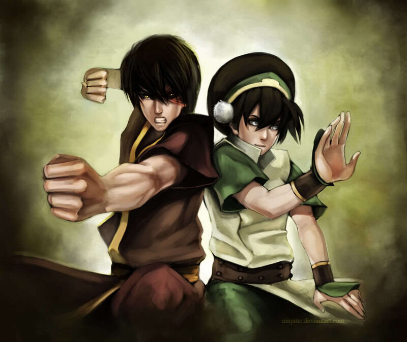 Aang and Zuko in combat stance