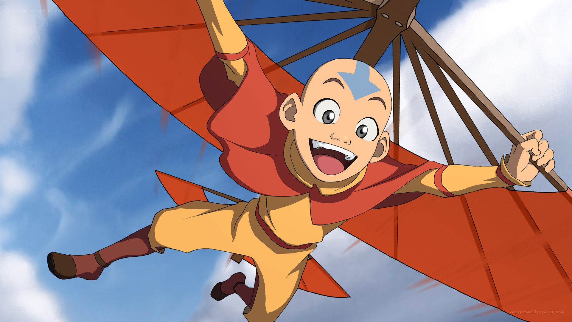 Aang flying on a glider
