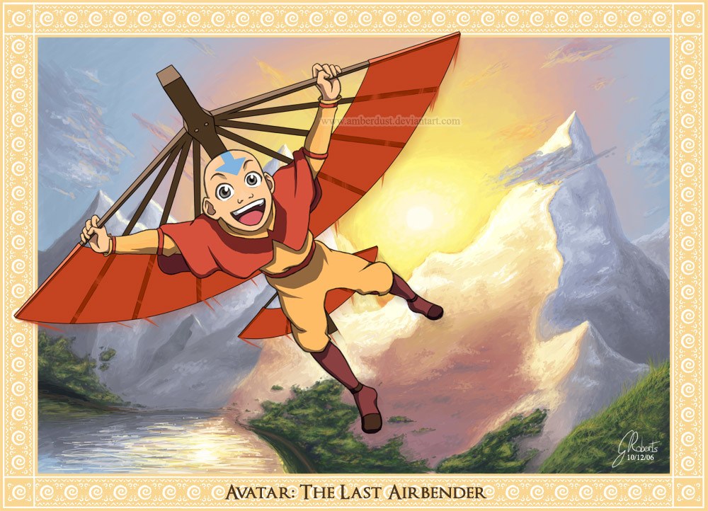 Aang gliding on a glider