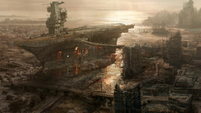 Abandoned Aircraft Carrier — Brown, Apocalyptic, Sunset