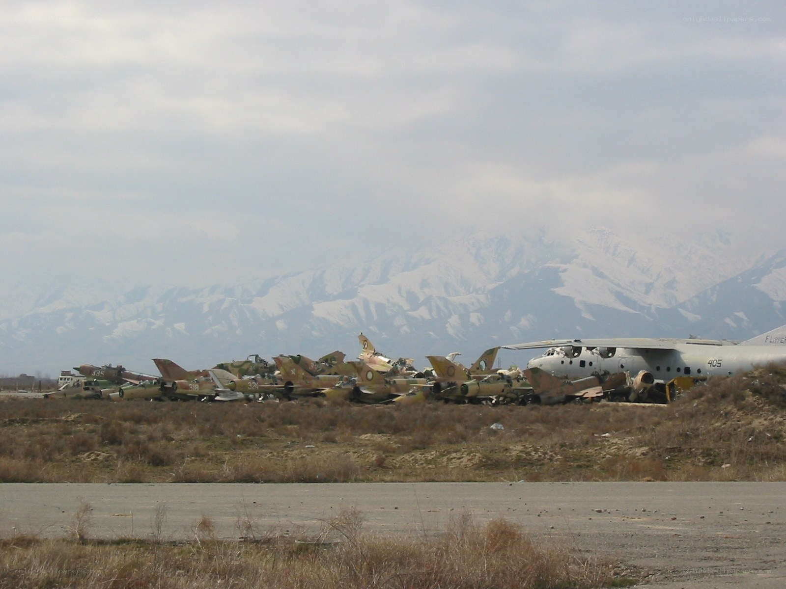 Abandoned aircraft in mountainous region