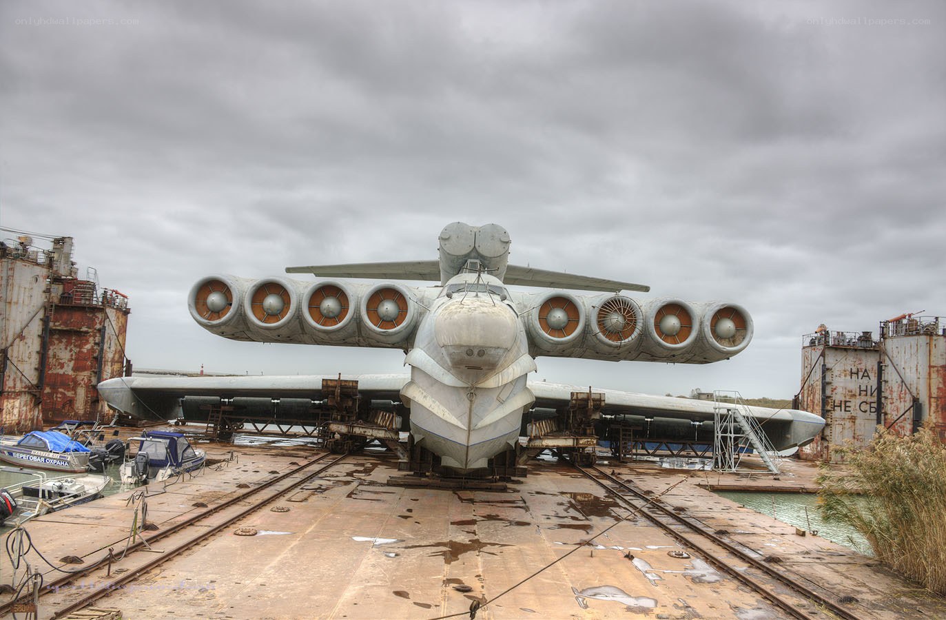 Abandoned aircraft on a dry dock
