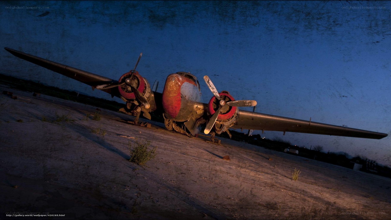 abandoned airplane at dusk