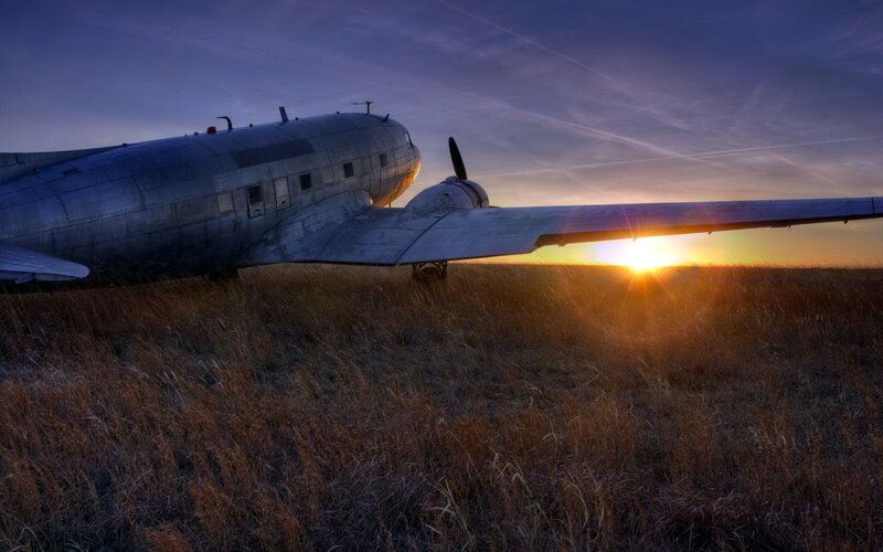 Abandoned Airplane in Field — Purple, Dramatic