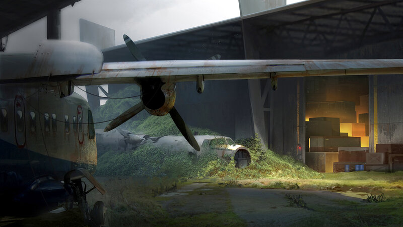 Abandoned Airplane Wreckage — Green, Desolate