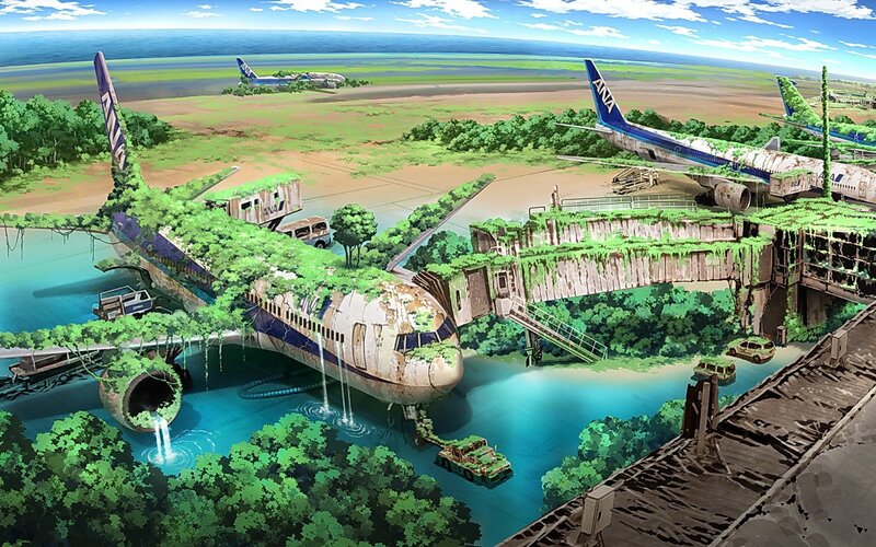 Abandoned airport with overgrown planes