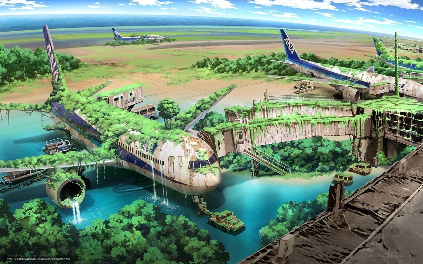 Abandoned airport with overgrown planes