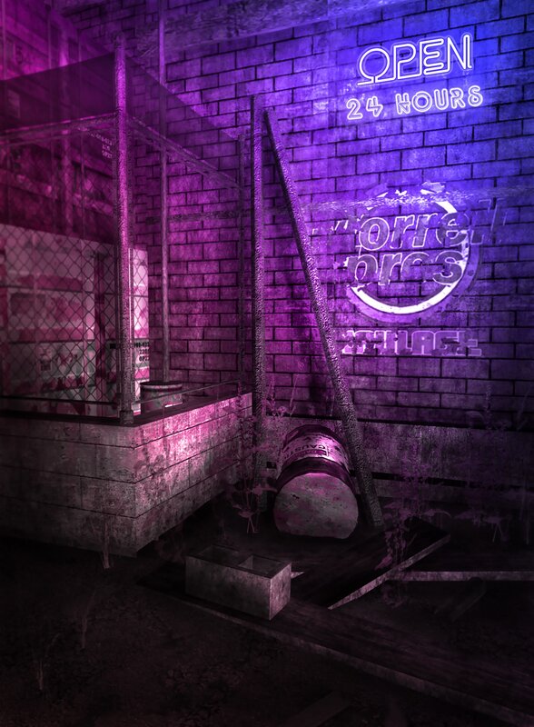 abandoned alley neon sign