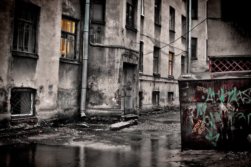 abandoned alleyway with graffiti