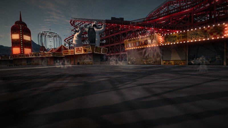 abandoned amusement park at dusk