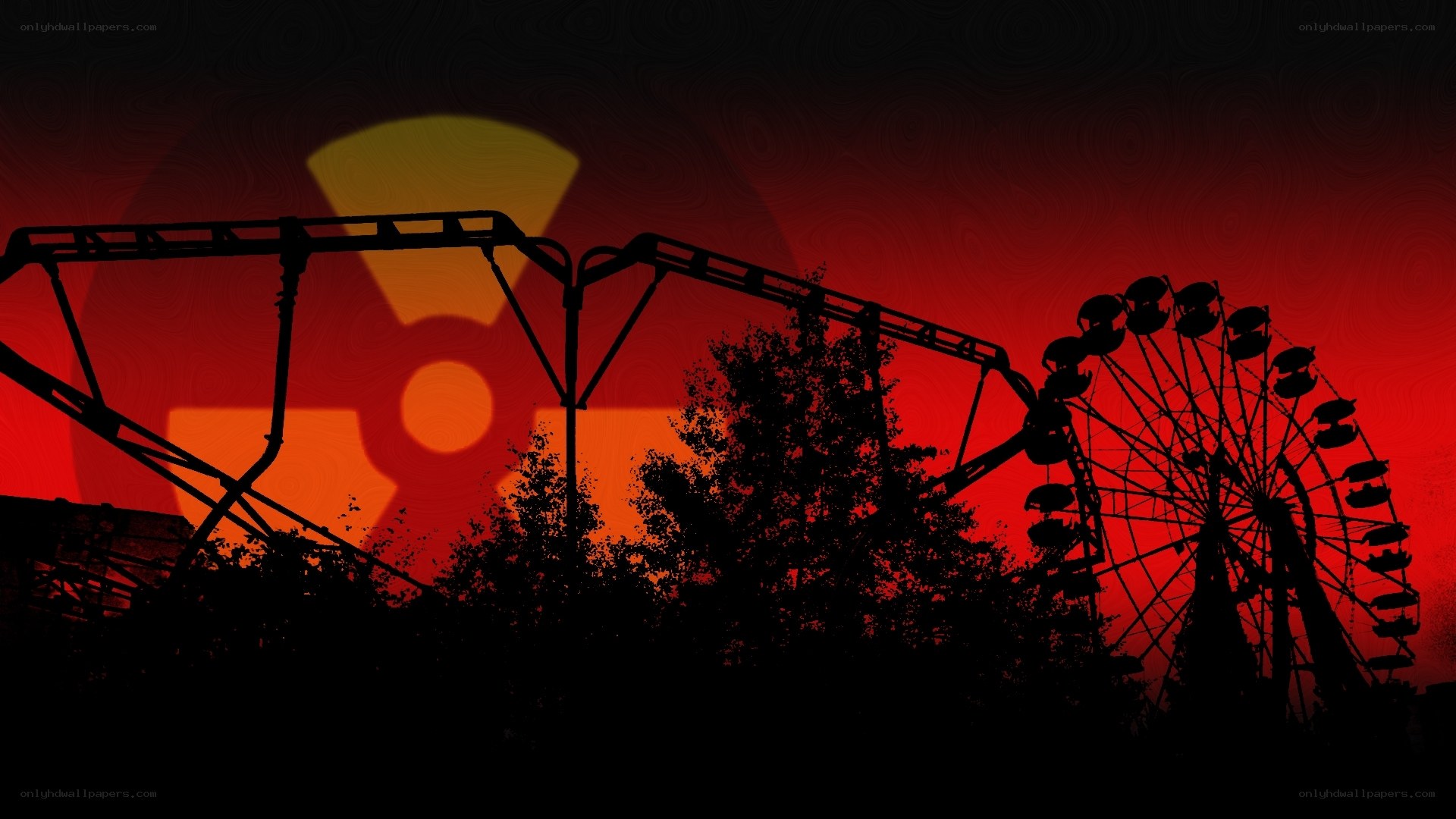Abandoned amusement park at dusk