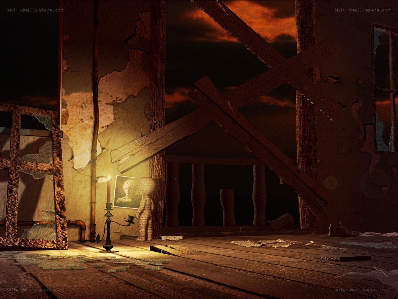 Abandoned attic scene