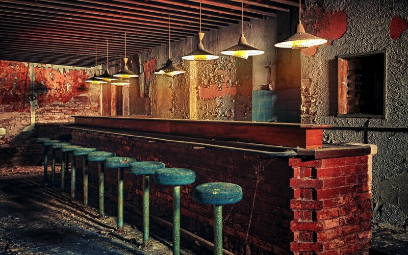 Abandoned Bar Interior — Red