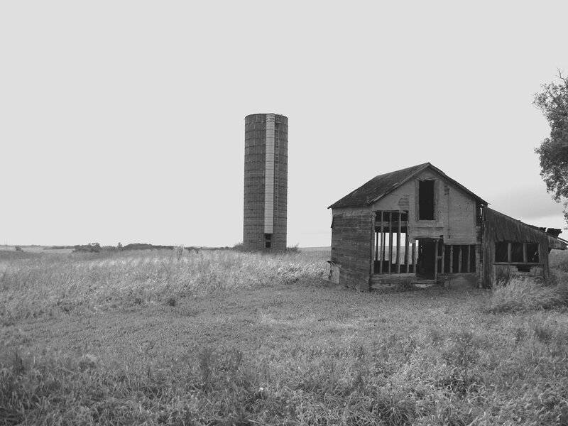 Abandoned Barn and Silo — Black