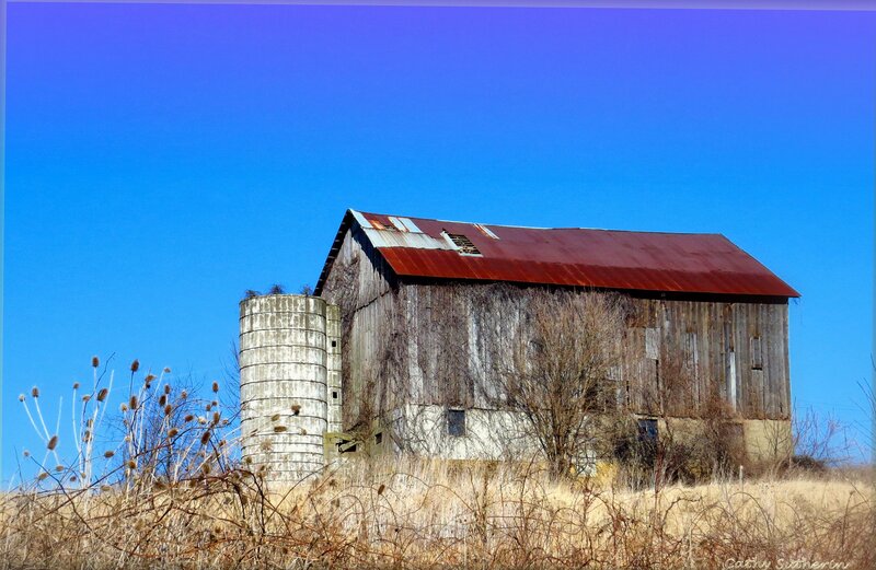 Abandoned Barn and Silo — Blue