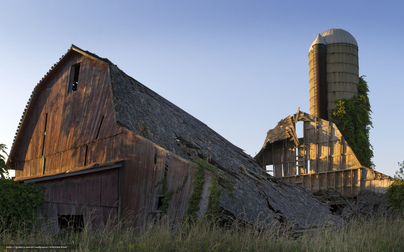 Abandoned barn and silo