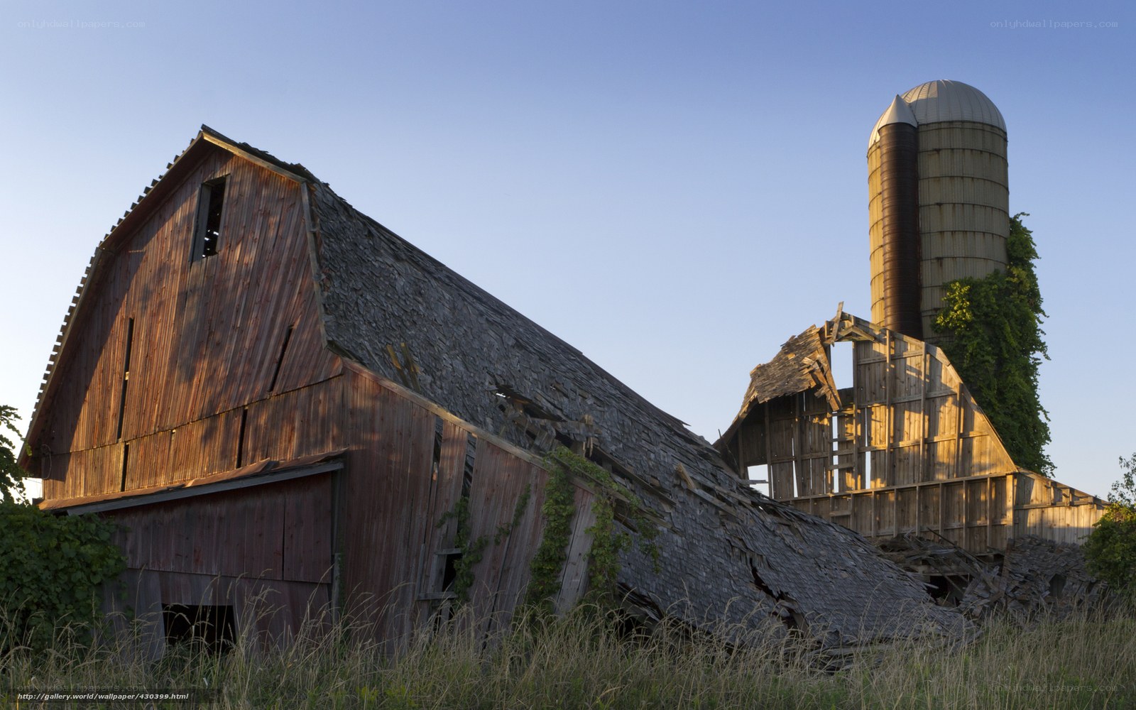 Abandoned barn and silo