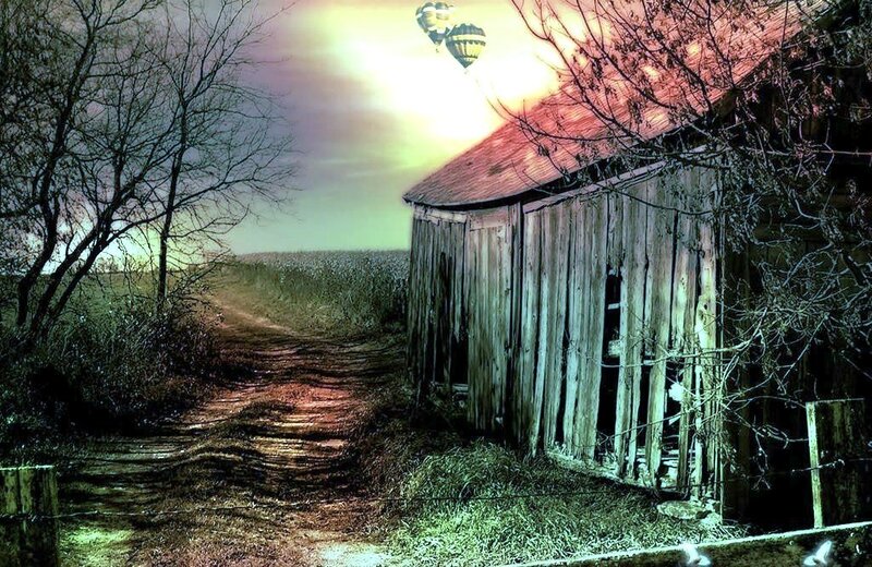 Abandoned barn at dusk