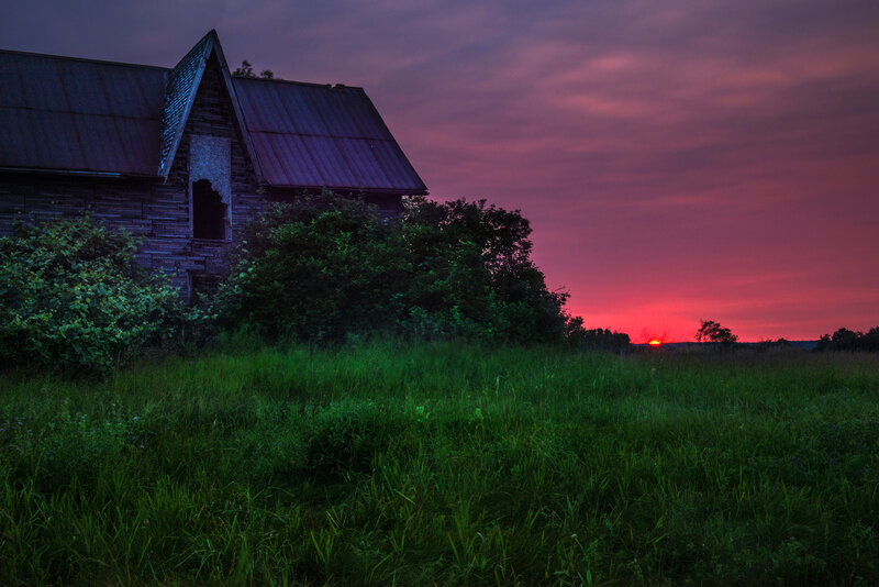 Abandoned Barn at Dusk — Purple, Dramatic