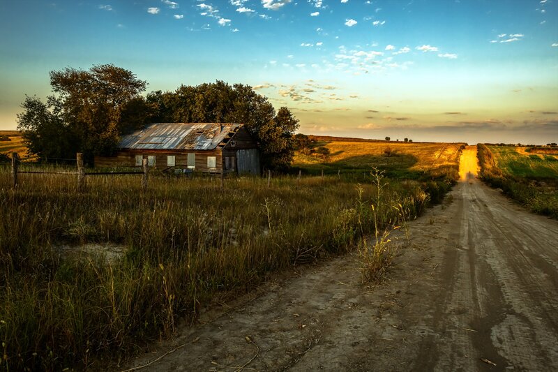 Abandoned Barn at Sunset — Blue
