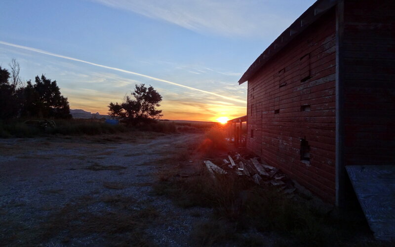 Abandoned Barn at Sunset — Red