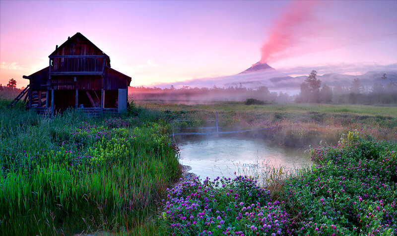 Abandoned Barn by Pond