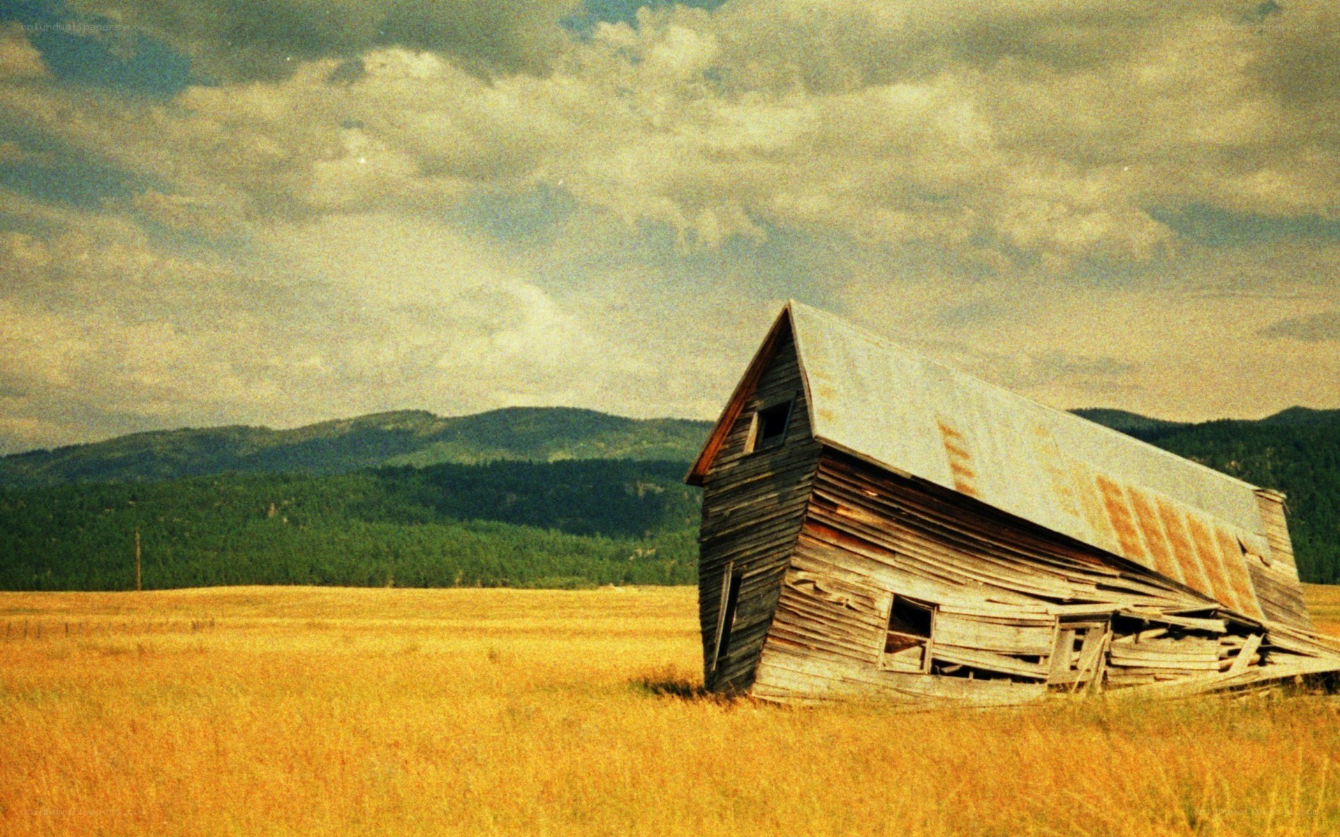 Abandoned barn in a field