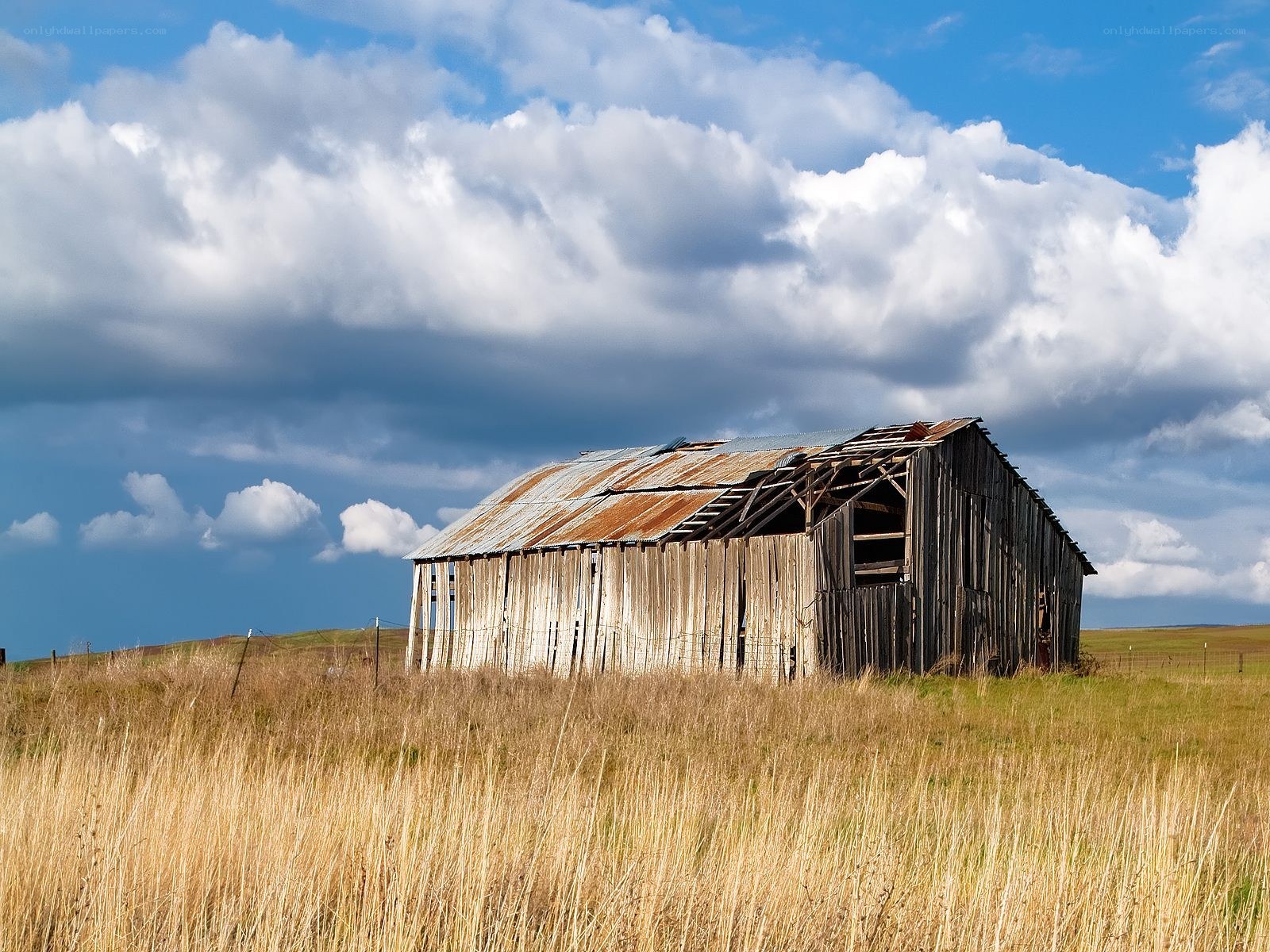 Abandoned barn in a field