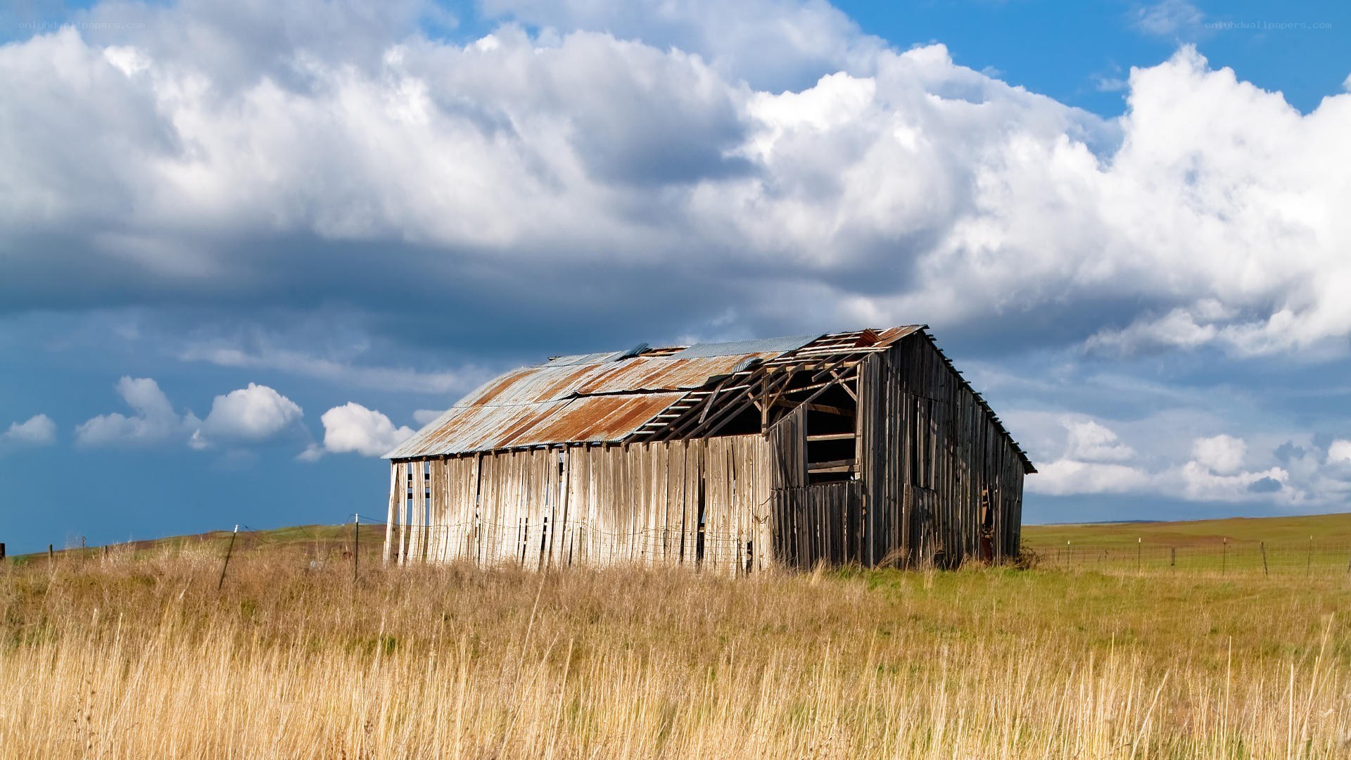 Abandoned barn in a field