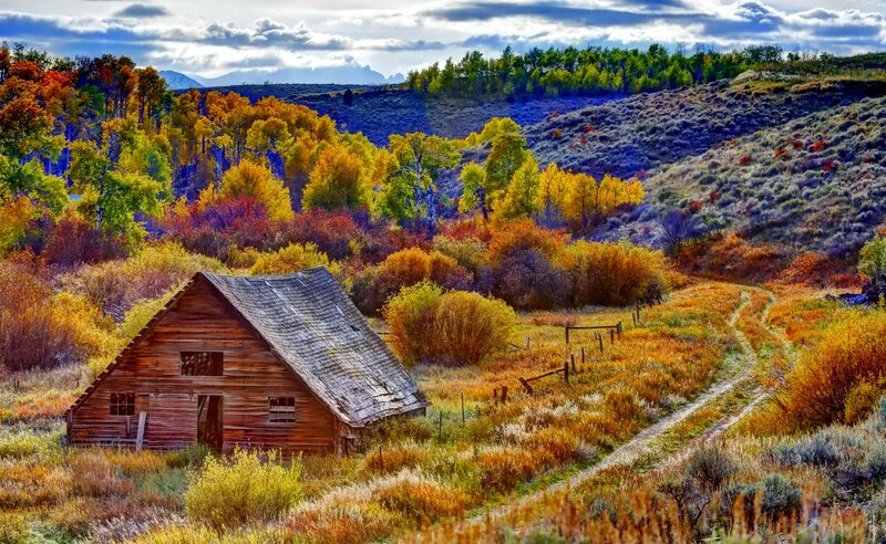 Abandoned Barn in Autumn — Orange