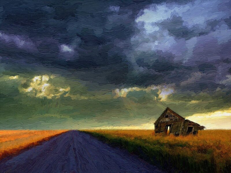 Abandoned Barn in Field — Blue, Dramatic