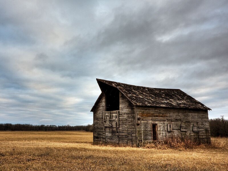 Abandoned Barn in Field — Brown, Dramatic, Afternoon