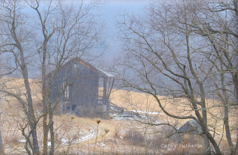 Abandoned Barn in Field — Brown, Dreary, Winter