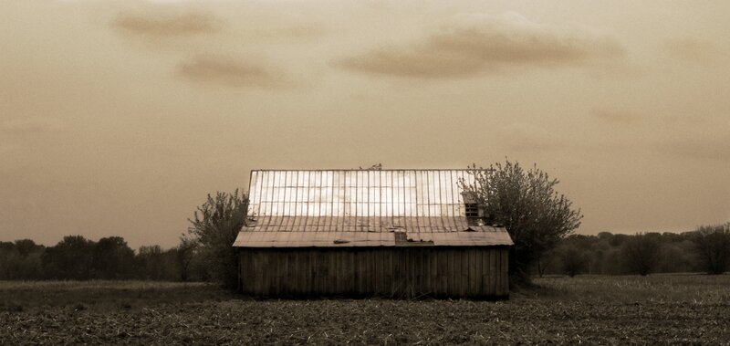 Abandoned Barn in Field — Brown, Somber