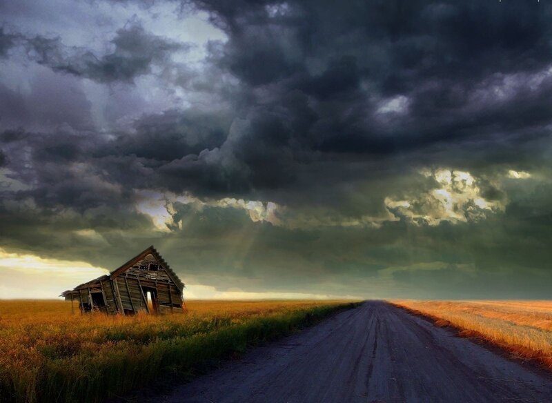 Abandoned Barn in Field