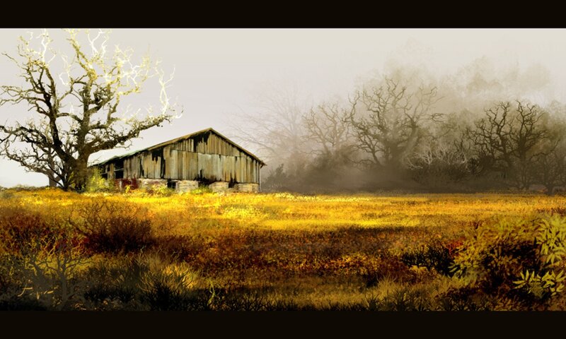 Abandoned Barn in Field — Yellow