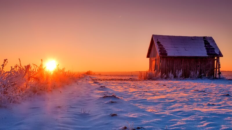 Abandoned Barn in Snow — Orange