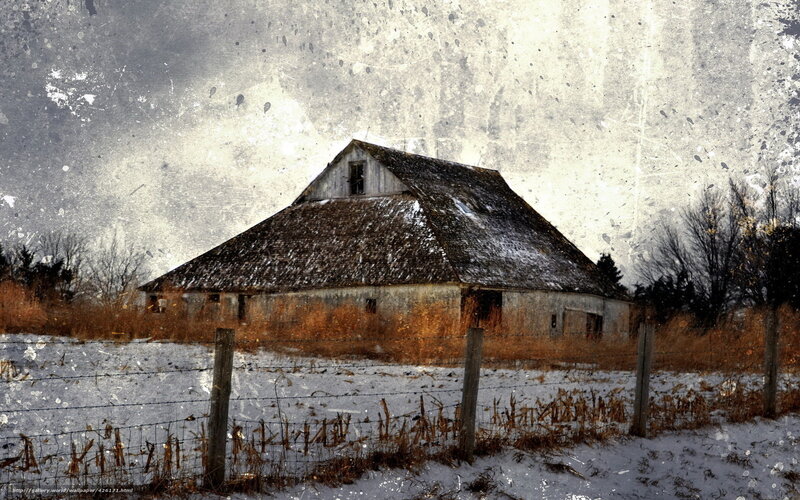 Abandoned Barn in Snow — White, Desolate