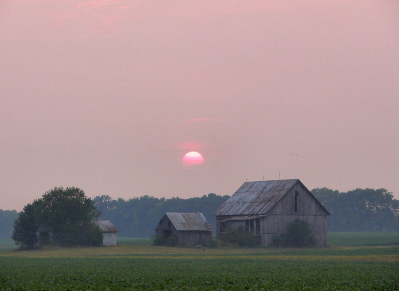 Abandoned Barns at Sunset