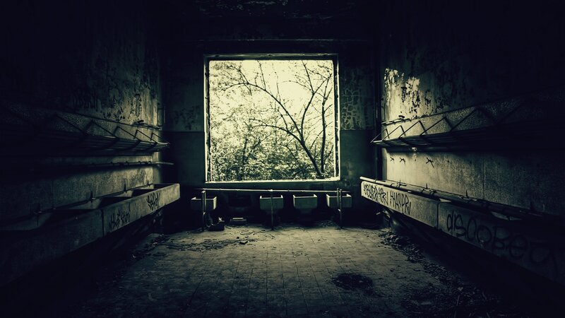 Abandoned Bathroom — Black, Dramatic