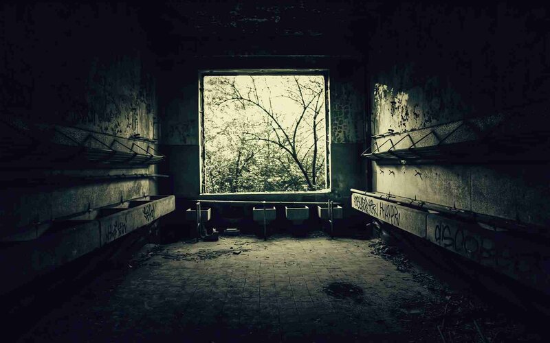 Abandoned Bathroom Interior — Black, Dramatic, Photograph, Sink, Window