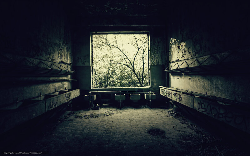Abandoned Bathroom Interior — Black, Dramatic
