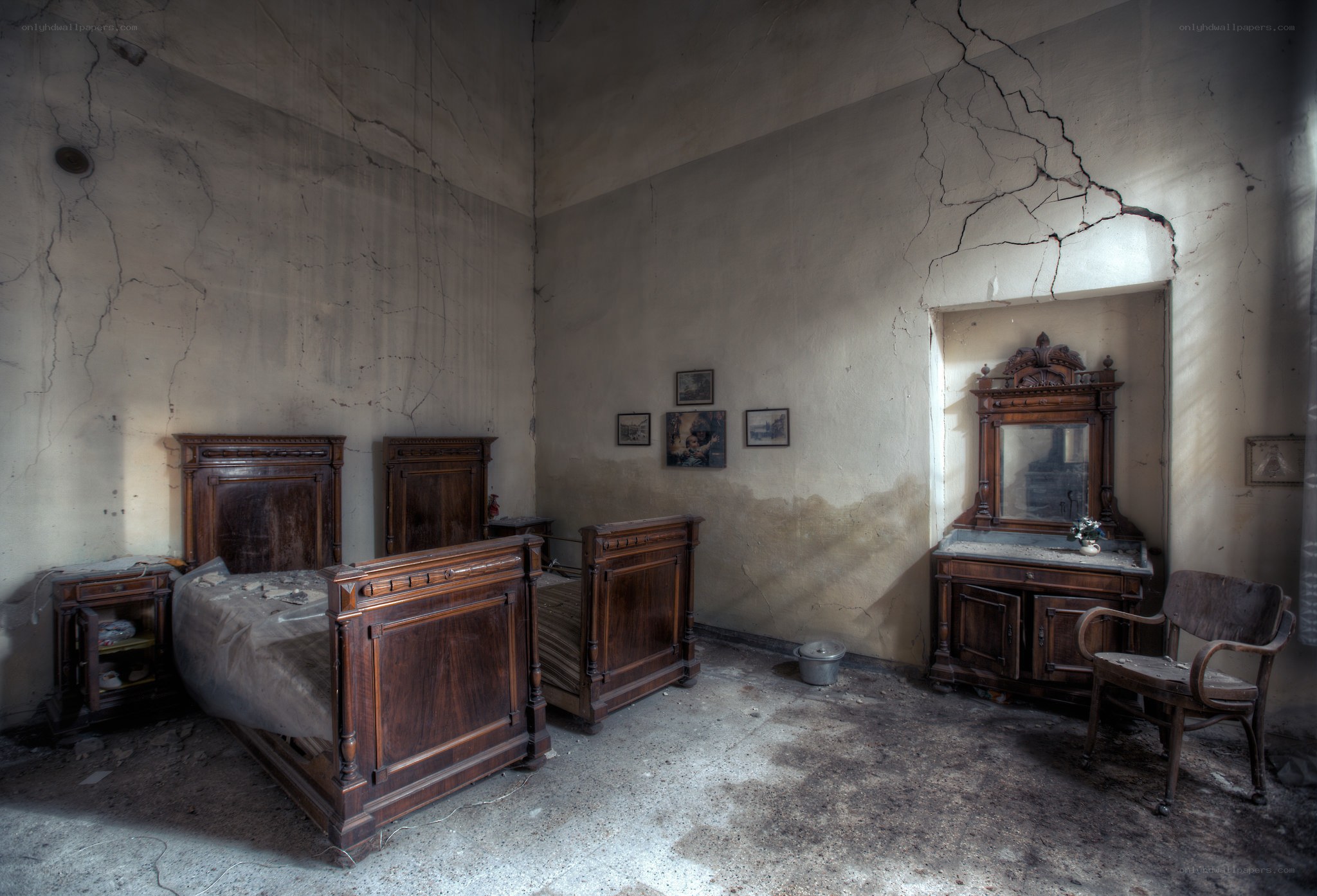abandoned bedroom with old furniture