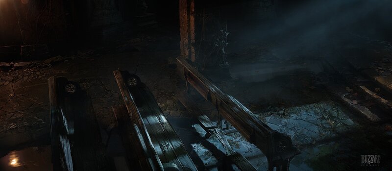 abandoned bench in dark alley