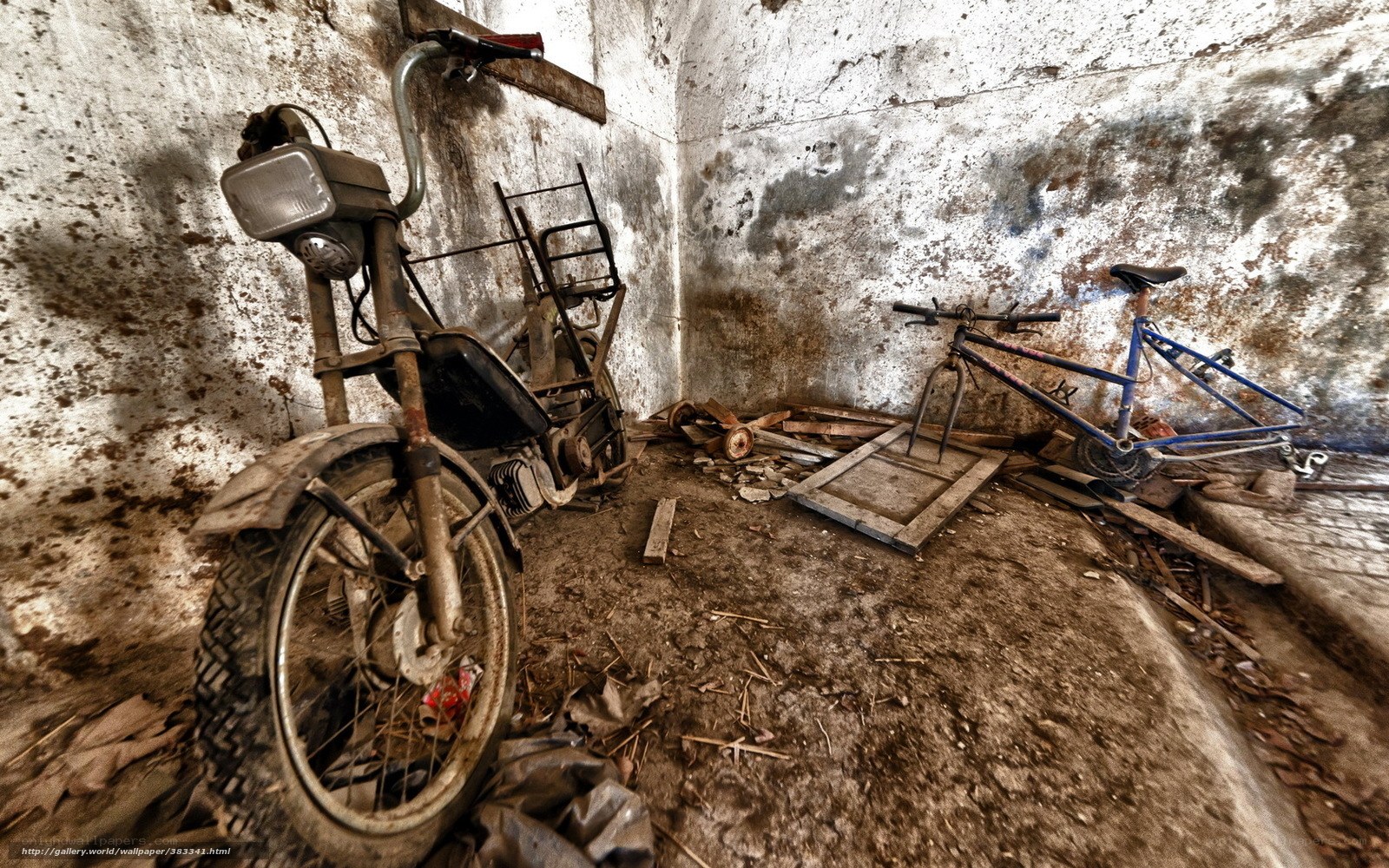 Abandoned bikes in a derelict room