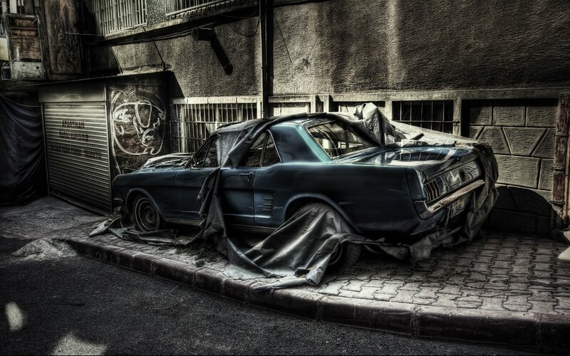 Abandoned Blue Car — Dramatic, Photograph