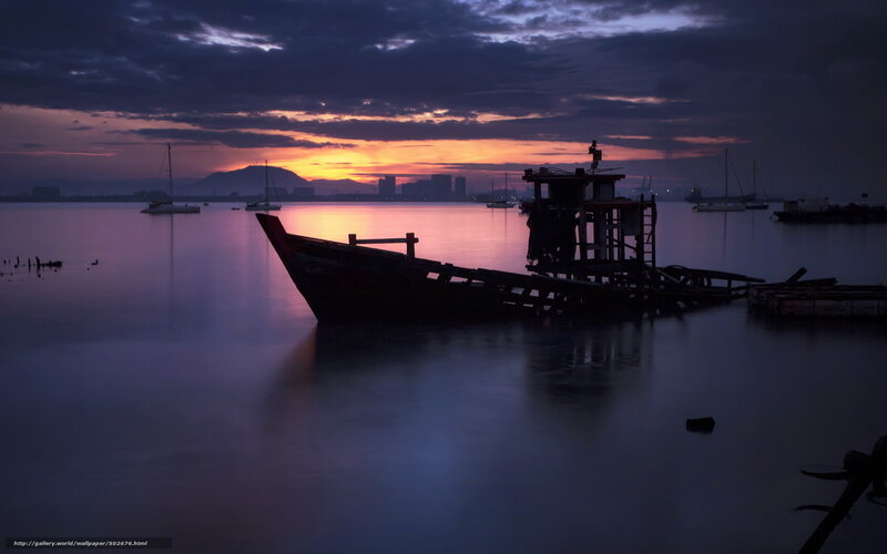 Abandoned Boat at Dusk